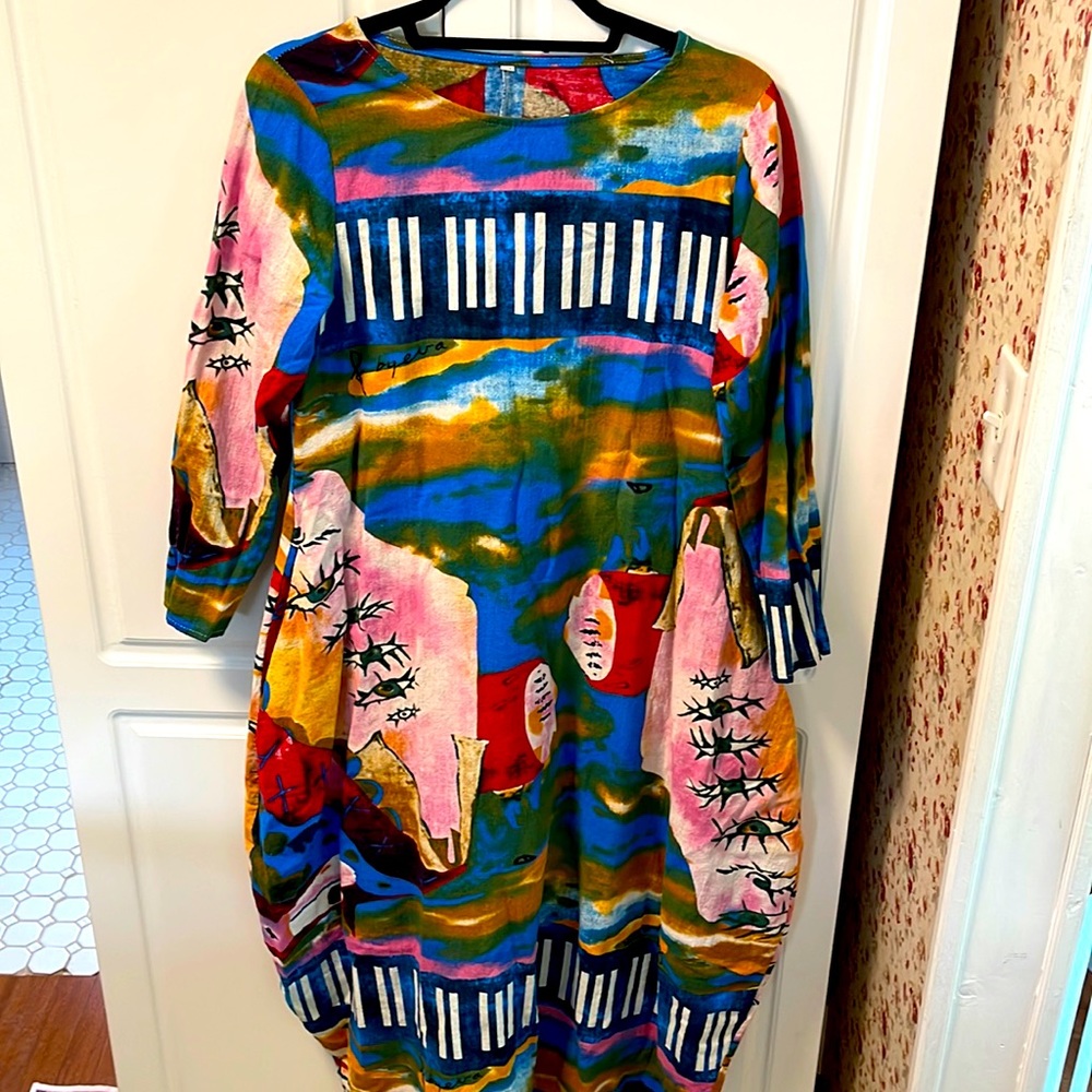 Multicolor maxi dress with side pockets size medium